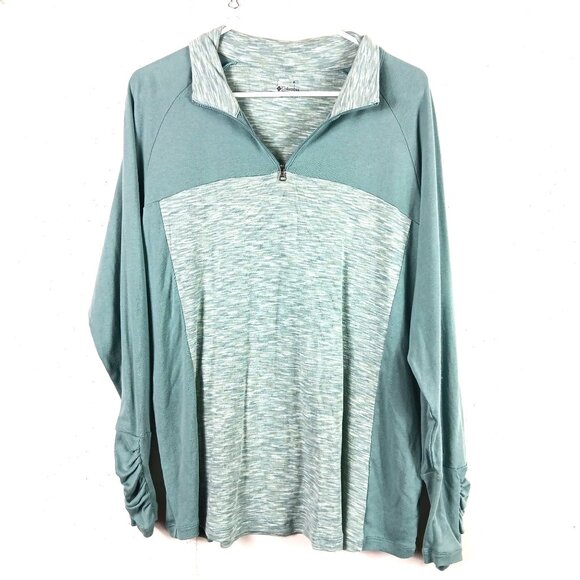 Columbia Outerspaced II 1/2 Zip Size 1X Green Ruched Long Sleeve Shirt AW1699 - Picture 2 of 8